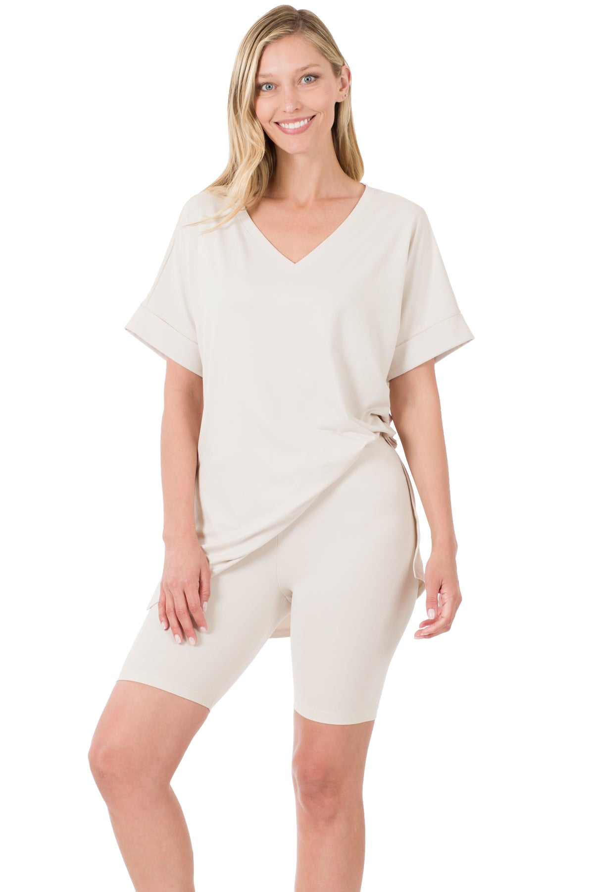 DTY MICROFIBER V-NECK TOP & BIKER SHORTS