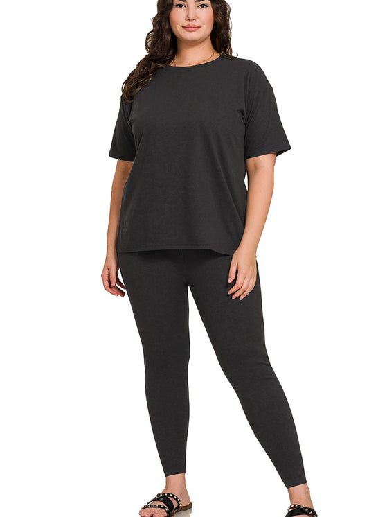 Plus Microfiber Short Sleeve Pant Set Black