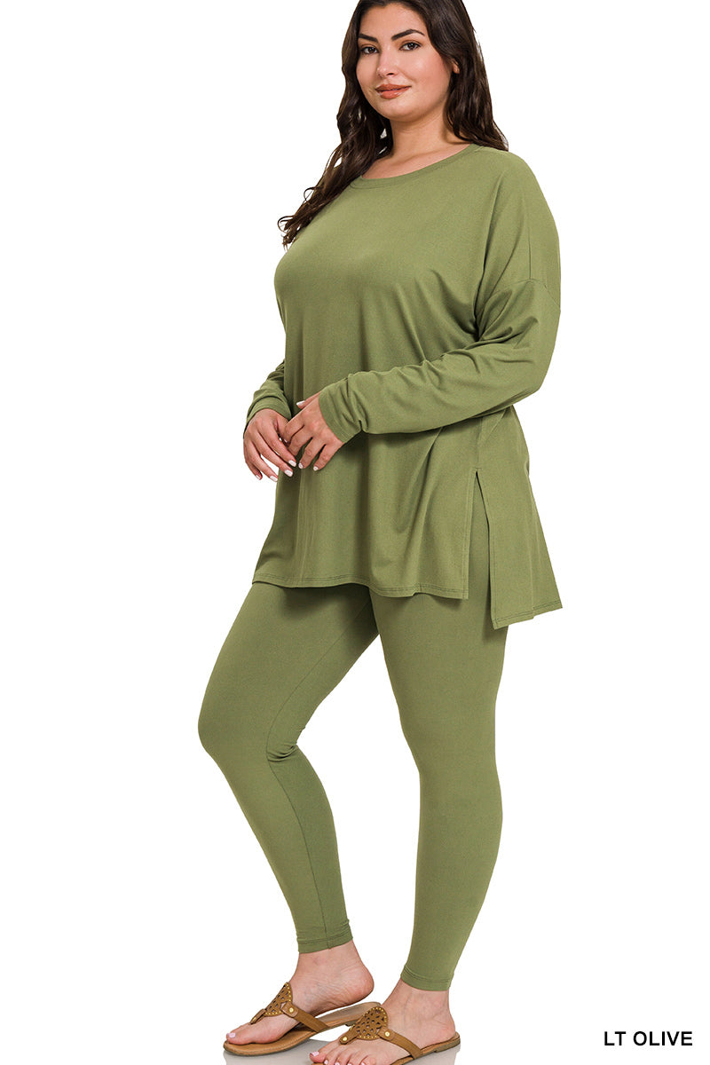 Plus Two Piece Active Set Long Sleeve Lt Olive