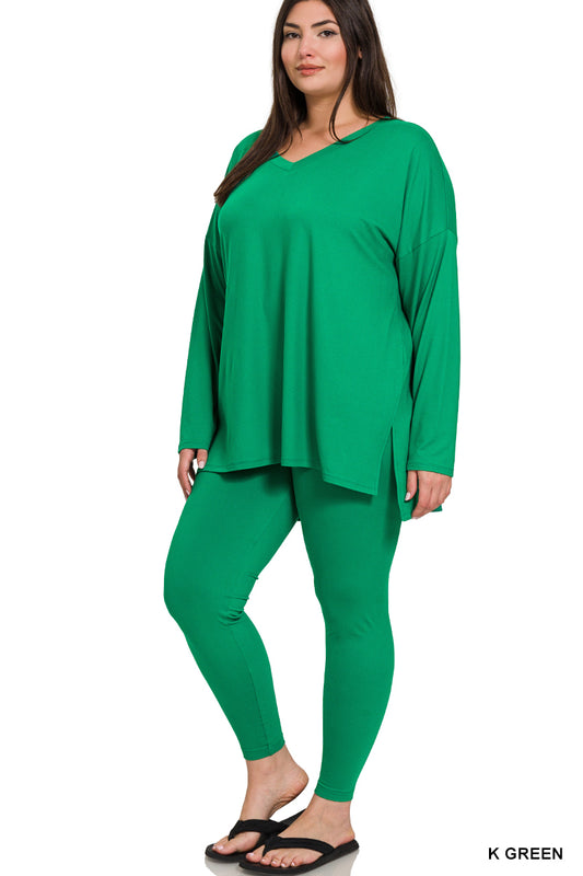 Plus Two Piece Active Set Long Sleeve  K Green