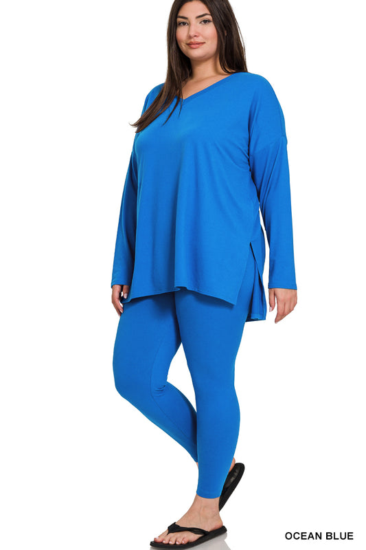 Plus Two Piece Active Set Long Sleeve Blue