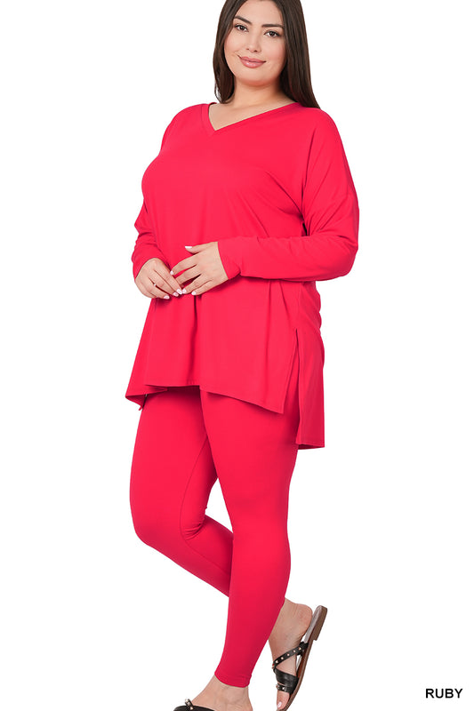 Two Piece Active Set Long Sleeve  Ruby