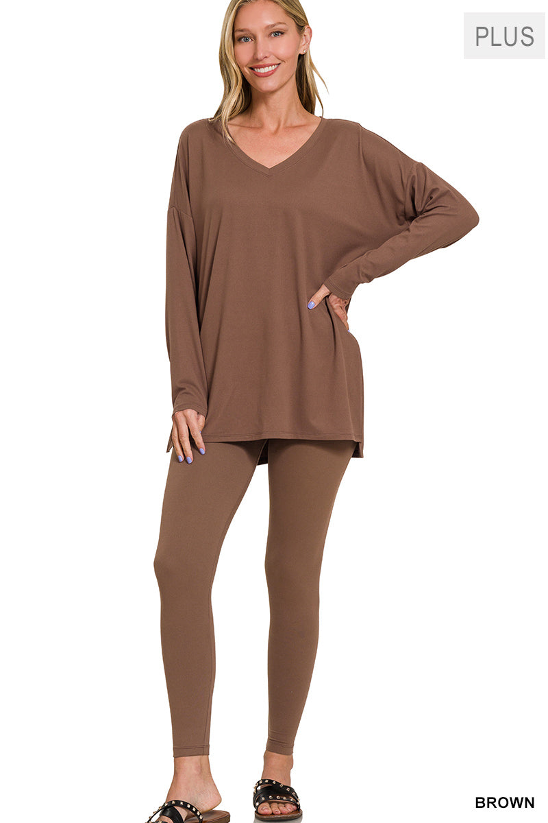 Plus Two Piece Active Set Long Sleeve Darke Brown