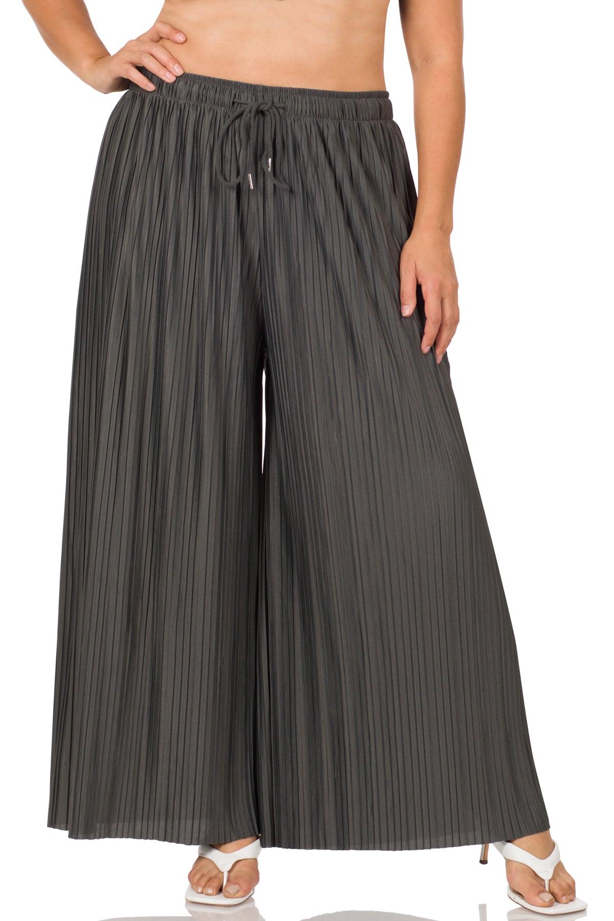 PLUS WOVEN PLEATED WIDE LEG PANTS WITH LINING