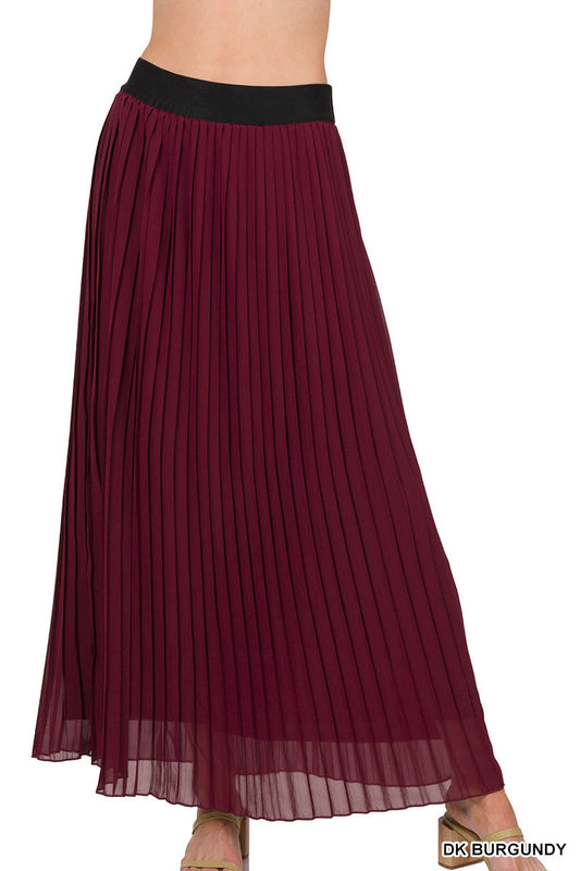 CHIFFON HIGH WAIST PLEATED SKIRT Burgandy Plus