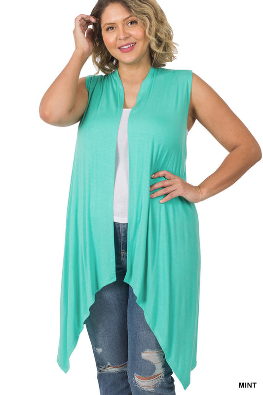 SLEEVELESS DRAPED OPEN FRONT CARDIGAN Plus Mint