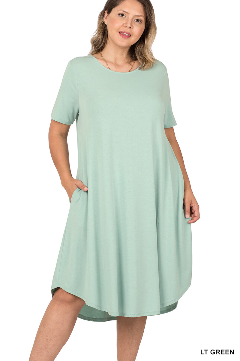 PLUS SHORT SLEEVE ROUND NECK KNEE LENGTH DRESS