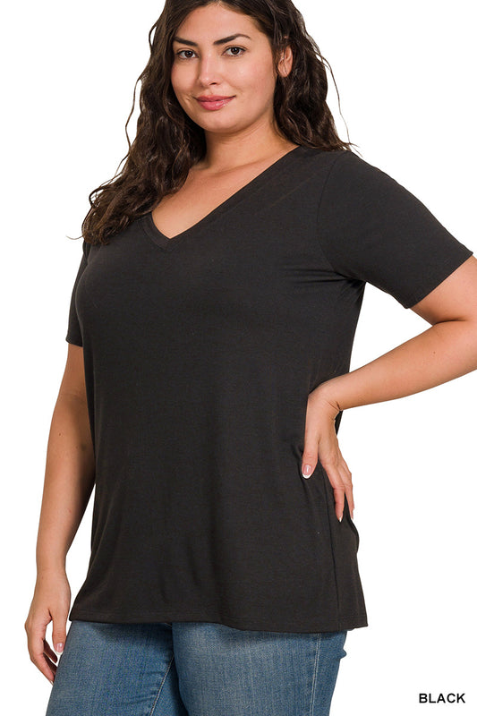 Plus Short Sleeve V-Neck Tee Black