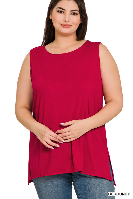 Plus Sleeveless Round Top BURGUNDY