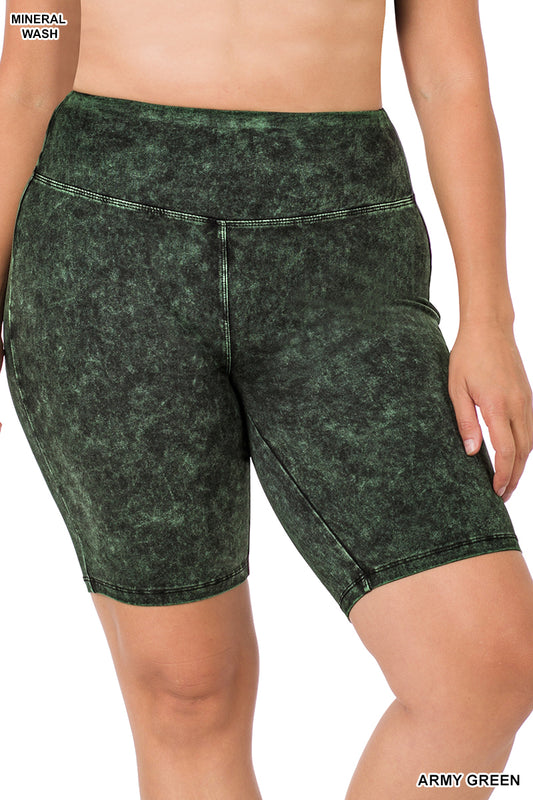 PLUS MINERAL WASH WIDE WAISTBAND SHORT LEGGINGS Army Green