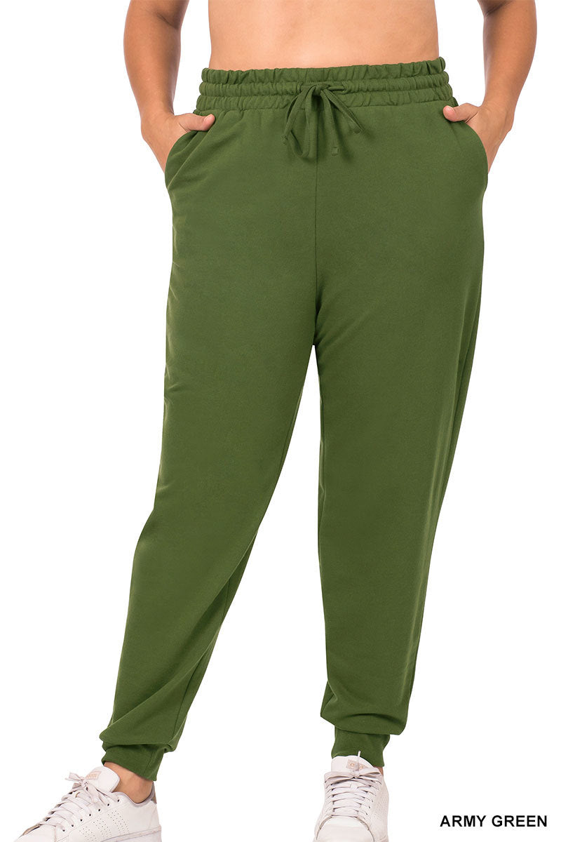 Plus french terry jogger pants with side pockets Army Green