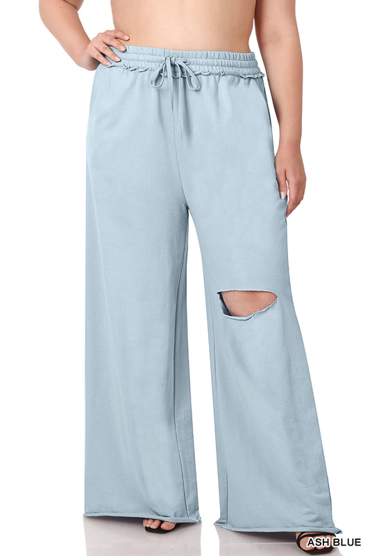 Terry Cut Jogger Pants Ash Blue Plus