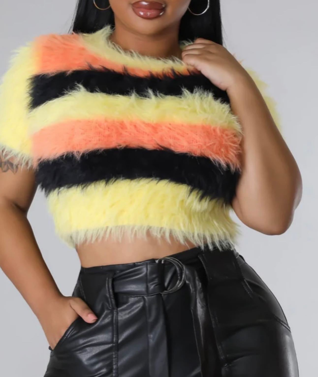 Color Block Fur Crop Top Yellow NA