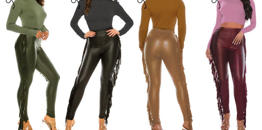 Faux Leather Pants With Fringes Brown SALE