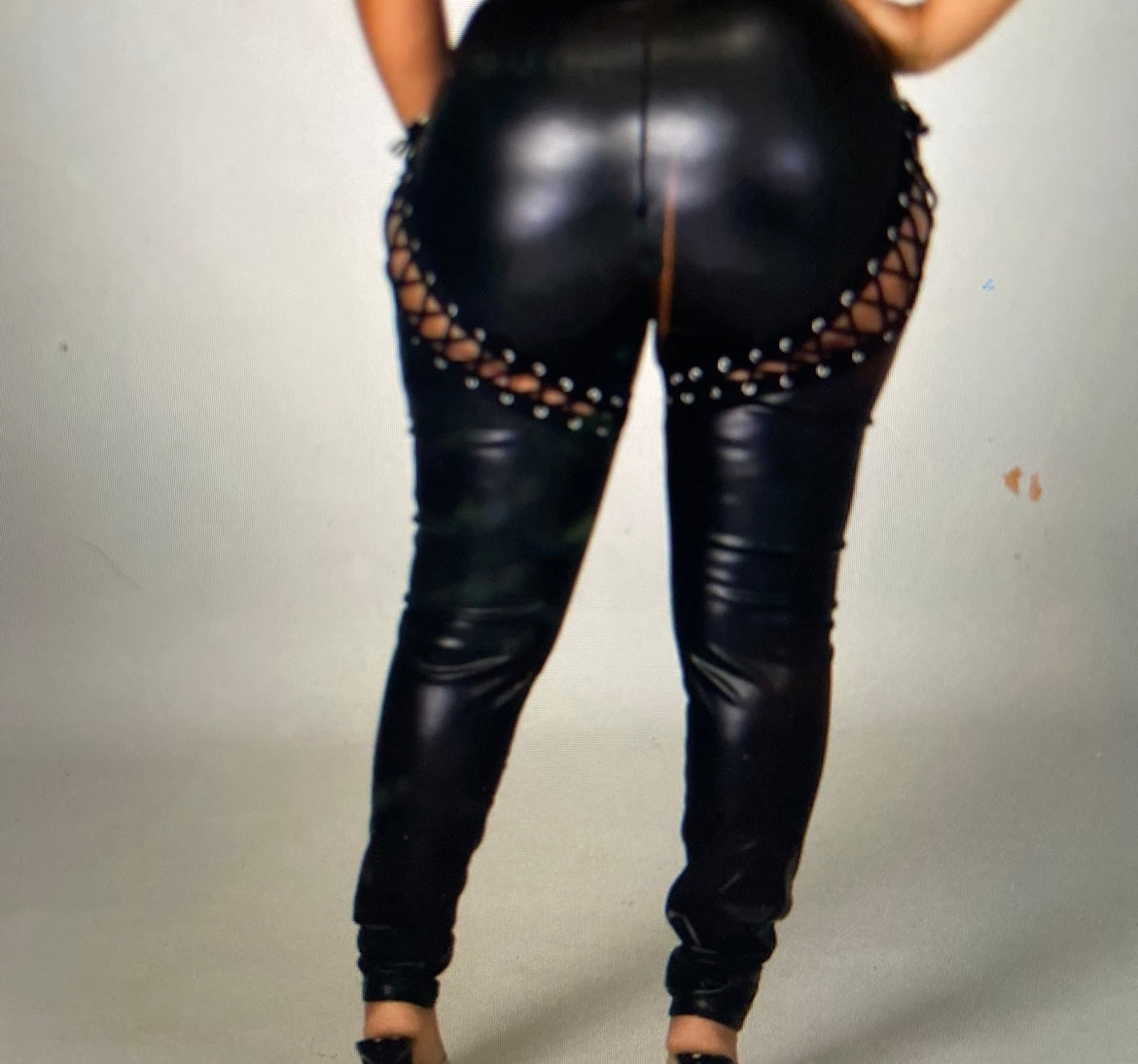 Black Slit/Tie Faux Leather Skinny Pants SALE