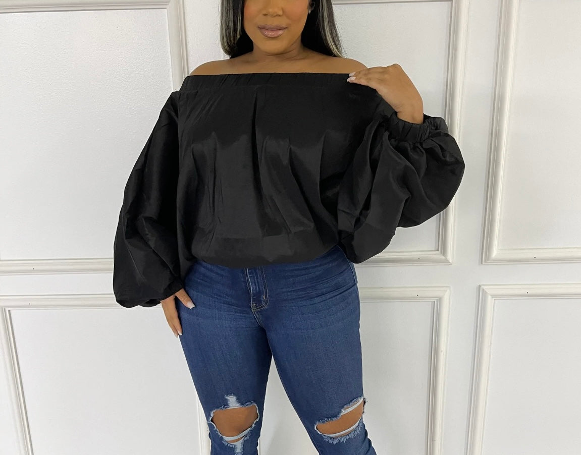 Off The Shoulder Ballon Top Black