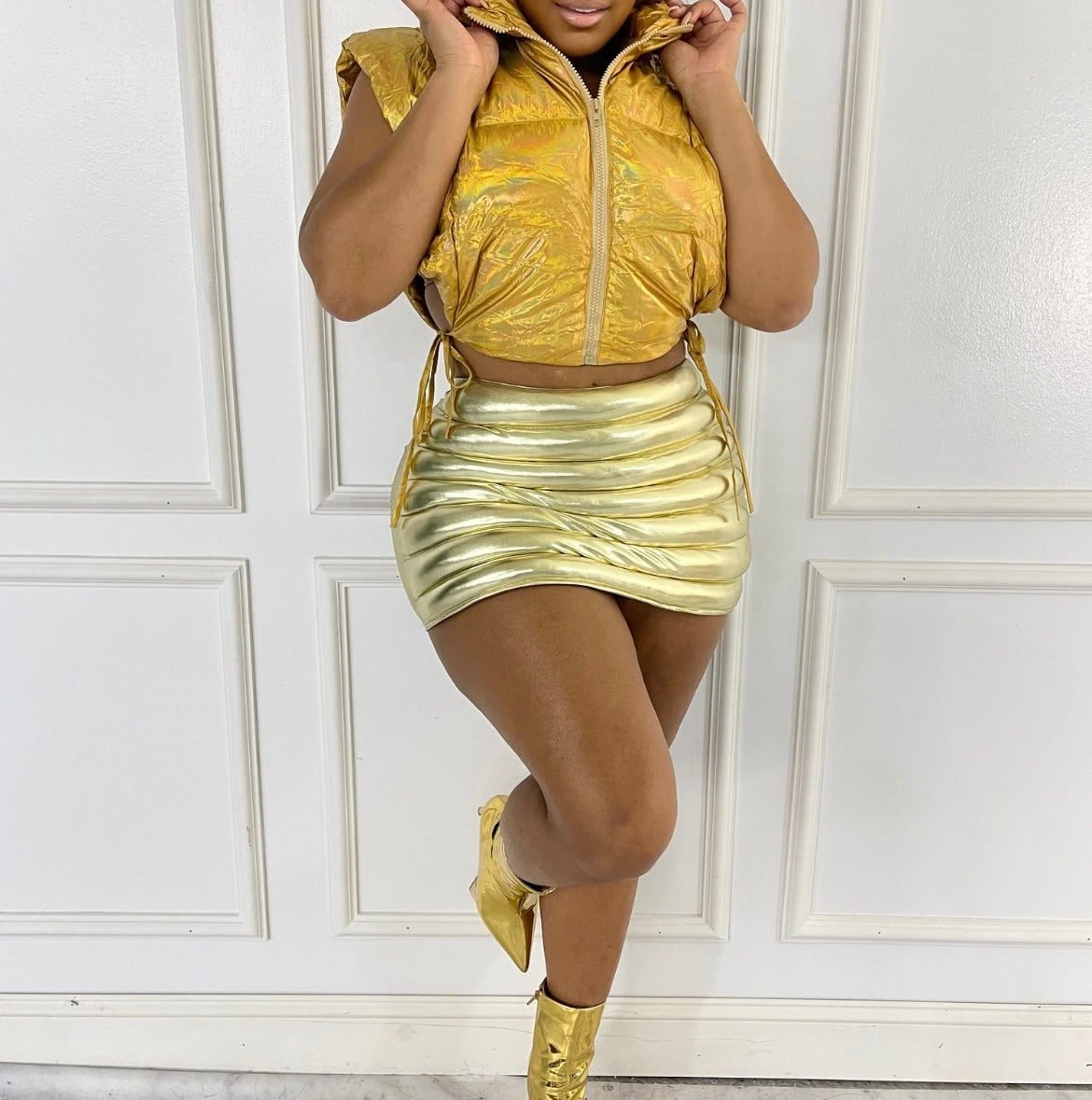 Gold Metallic Bubble Skirt NA