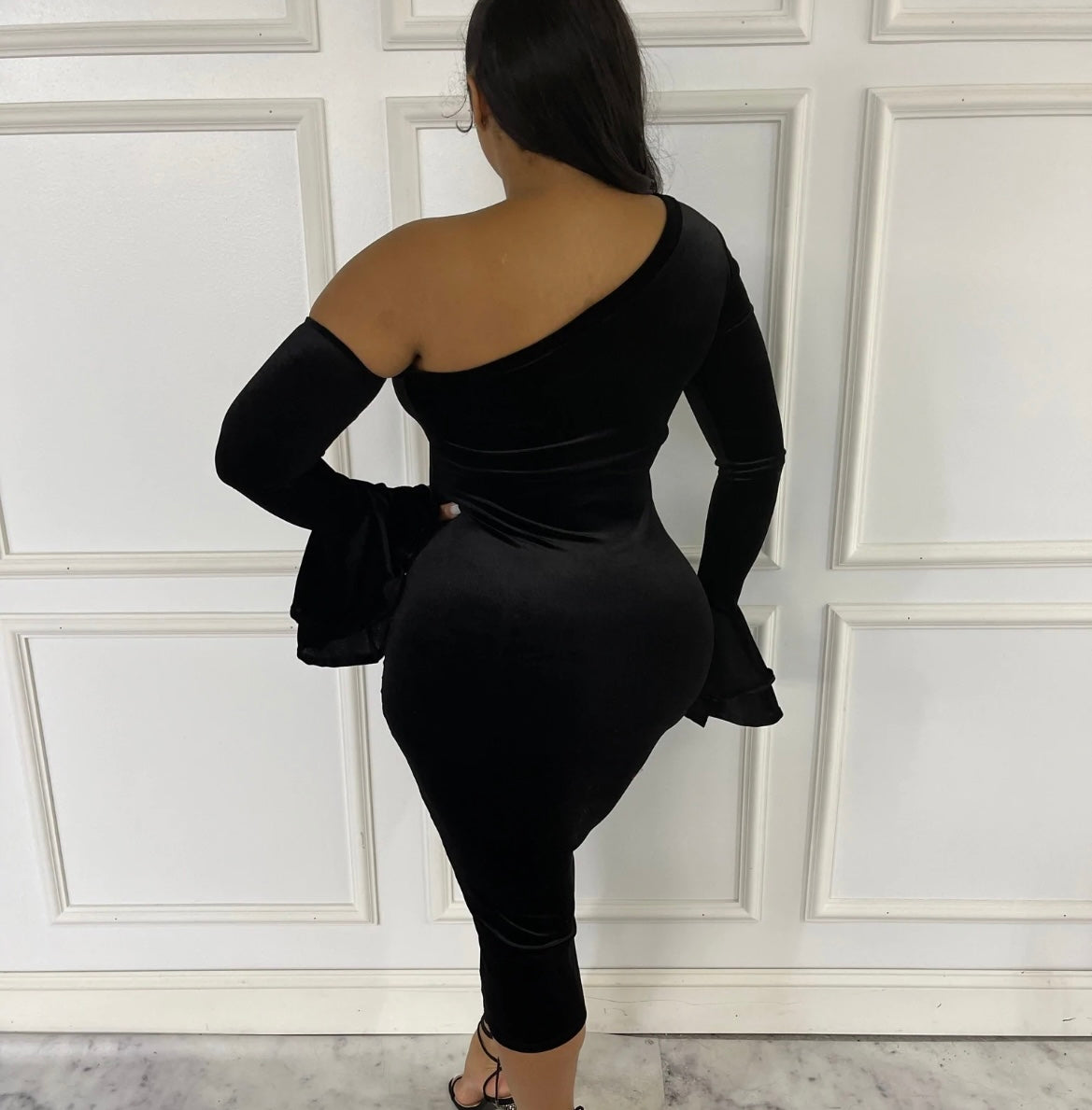 Velvet One Shoulder Dress Black