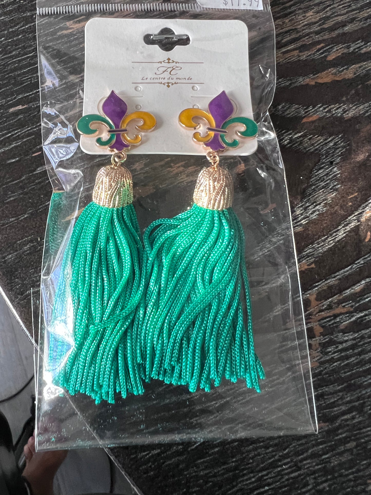 Green Tassle Earring Mardi Gras