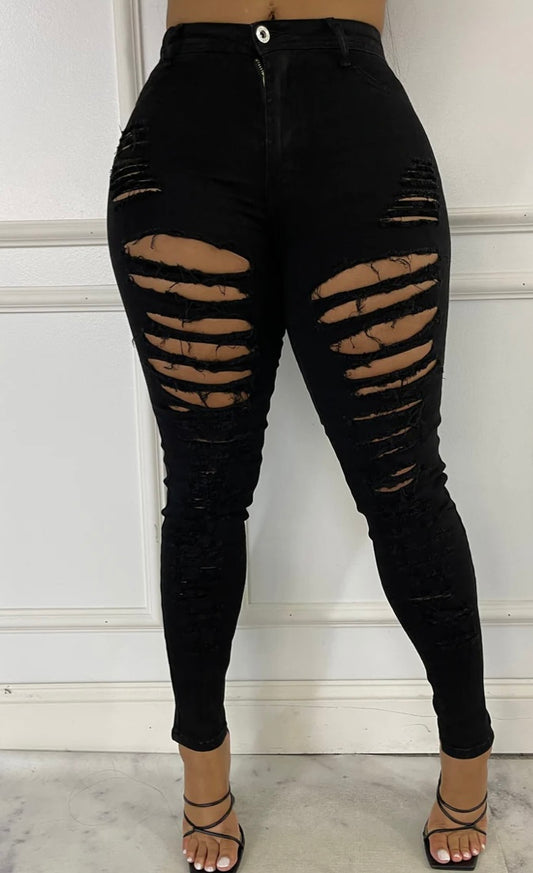 Destroyed Skinny Jeans Black Plus NA