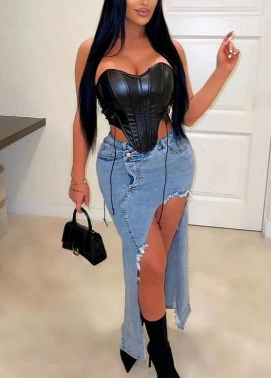 Lace Up Corset Top Black NA