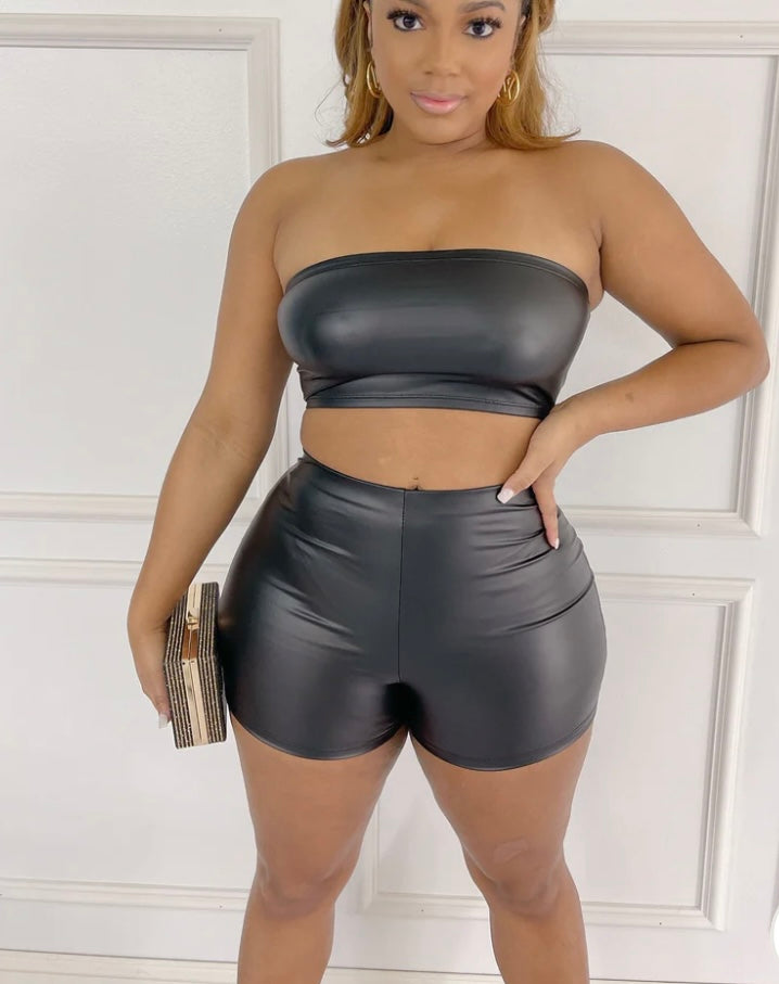 Faux Leather Short Set NA