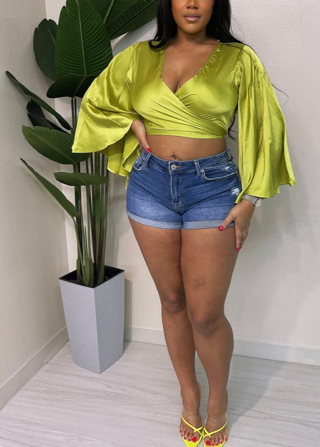 Satin Bell Sleeve Tie  Top Kiwi